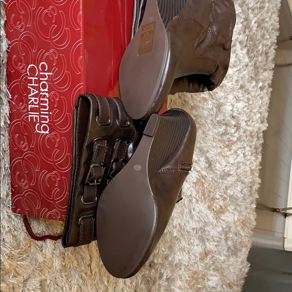 NIB Charming Charlie Tall Brown Wedge-heeled Boots - Picture 7 of 8